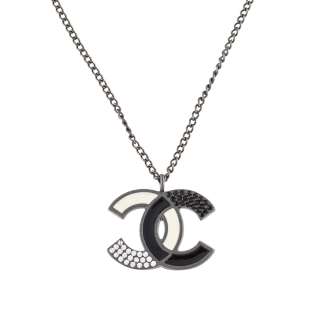 Chanel Black & White Crystal & Enamel CC Necklace